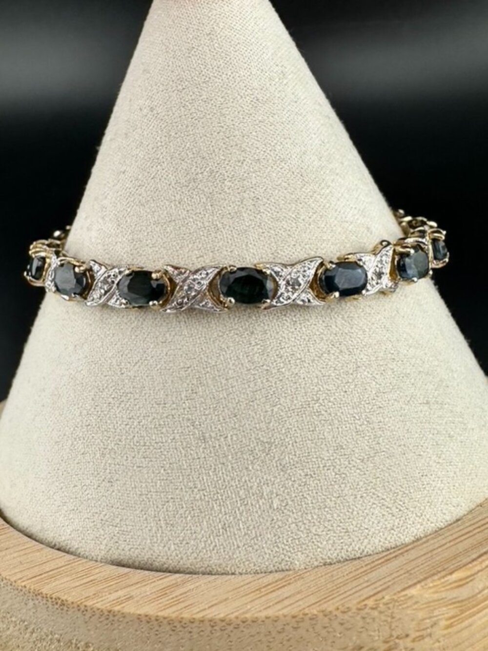 Vintage Dark Blue Gemstone Stone Tennis Bracelet 7"
